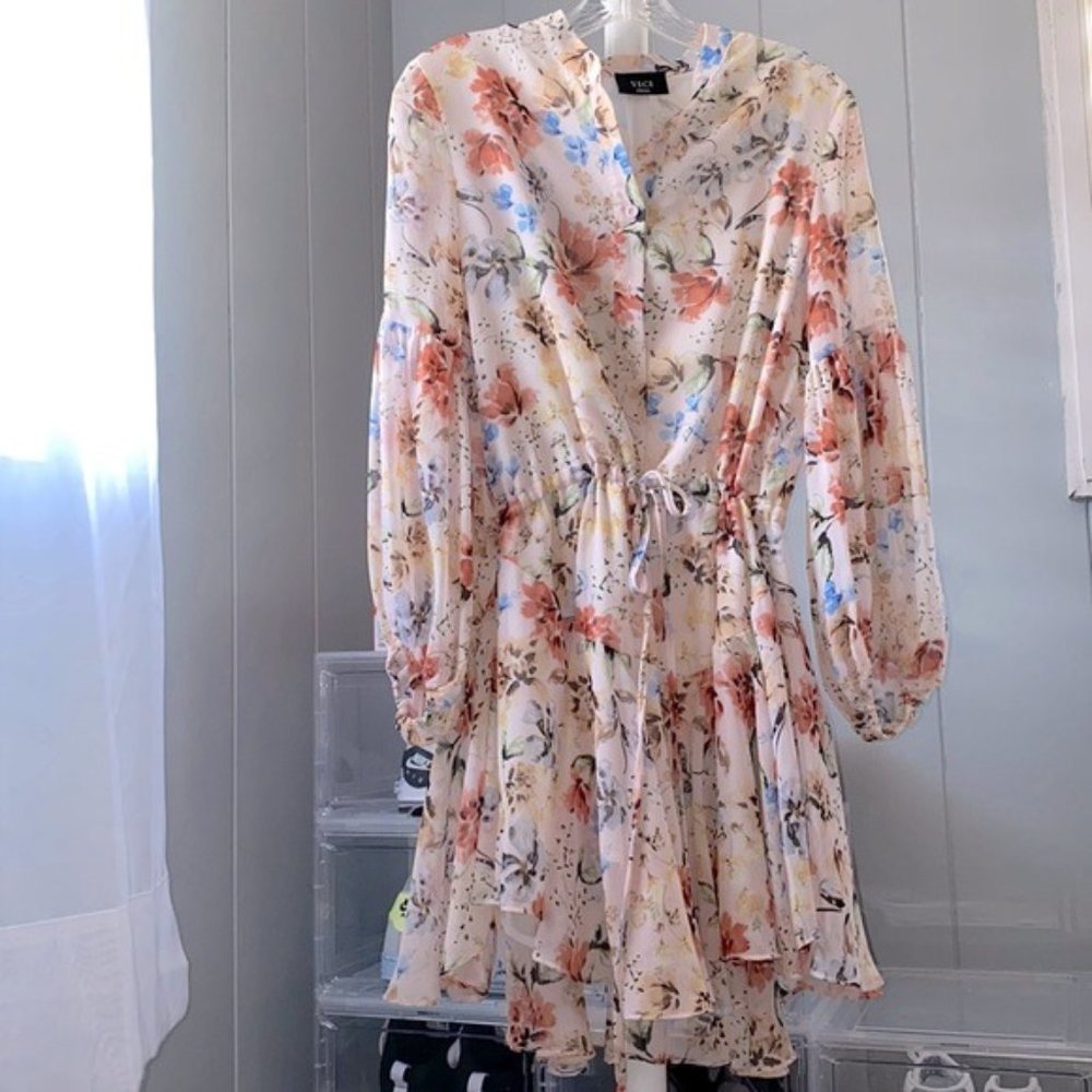 COPY - Vici Floral Sheer puff sleeve dress